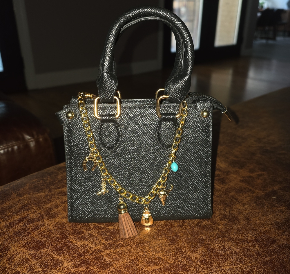 Mini Black Structured Charm Satchel Handbag